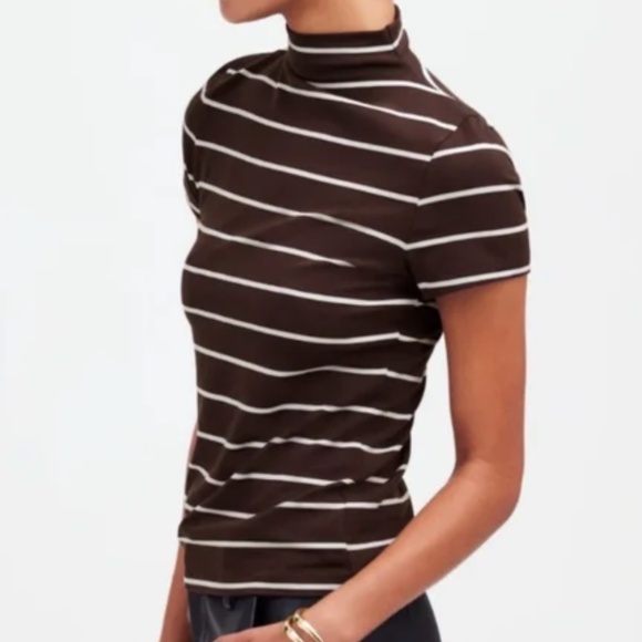 NWT Madewell Striped Dark Brown Mock Neck Small - Picture 3 of 10